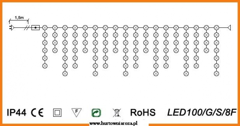 Diody LED Kurtyna zewnętrzna płynąca art. nr: LED100/G/S/8F