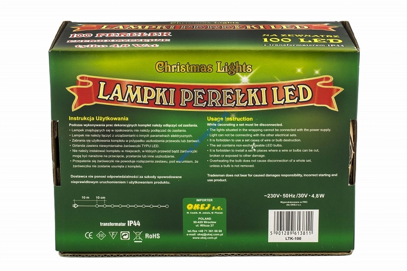 Diody LED Perełki 100 pkt. białe zimne, zewnętrzne Art.nr: LTK-100/P