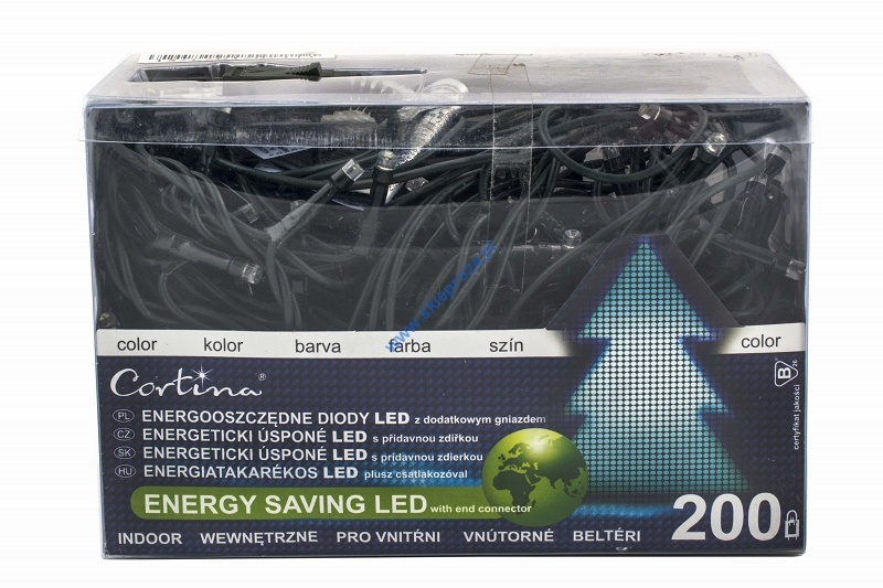 Diody LED 200 pkt. z dodatkowym gniazdem, białe zimne wewnętrzne art. nr: 8/10/LED/CW
