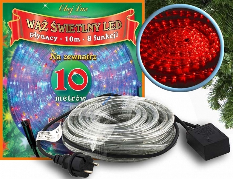 Wąż świetlny LED 10 m z programatorem 280 pkt. czerwony zewnętrzny WS10/8F/LED/C