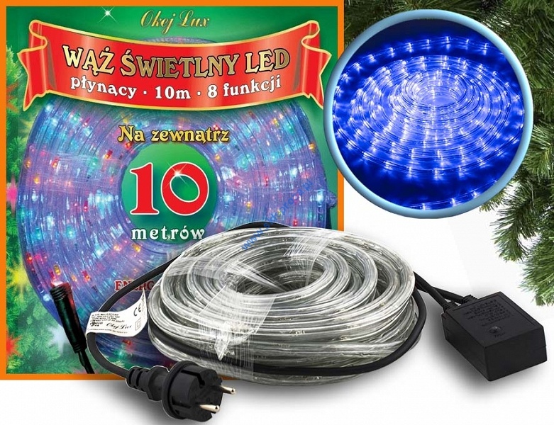 Wąż świetlny LED 10 m z programatorem 280 pkt. niebieski zewnętrzny WS10/8F/LED/N
