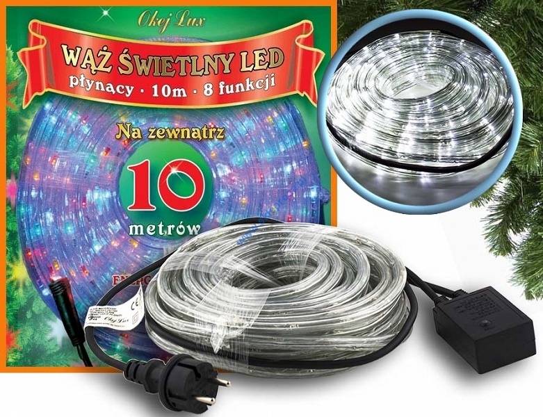 Wąż świetlny LED 10 m z programatorem 280 pkt. zimny biały zewnętrzny WS10/8F/LED/P