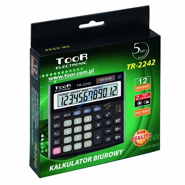 Kalkulator biurowy TOOR TR-2242 12-pozycyjny podwójna pamięć art. nr: 480-842
