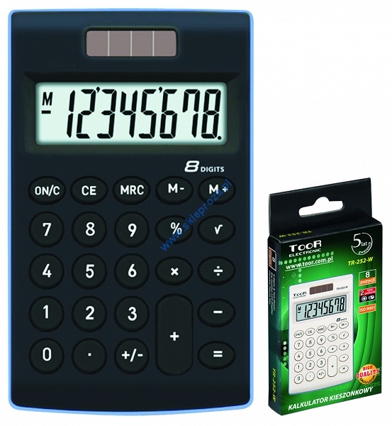 Kalkulator kieszonkowy TOOR TR-252-K 8-pozycyjny - 2 typy zasilania - czarny art. nr: 480-837