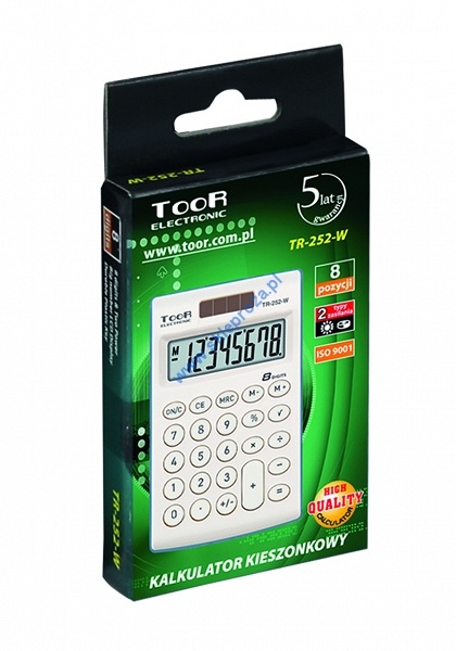 Kalkulator kieszonkowy TOOR TR-252-K 8-pozycyjny - 2 typy zasilania - zielony art. nr: 480-846
