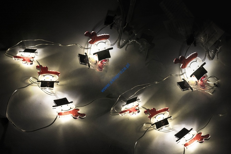 Lampki LED Bałwanki na druciku, białe ciepłe, wewnętrzne, zasilane na baterie 10/15/NIK/WW