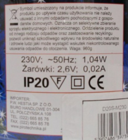 Lampki dekoracyjne sople LED art. nr: D20S