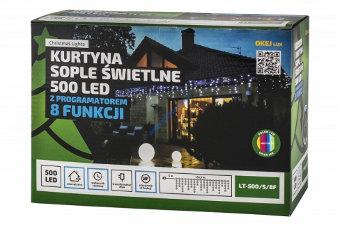 Kurtyna 500 LED - 25 m z programatorem z PAMIĘCIĄ+TIMEREM, multi, zewnętrzne, LT-500/S/8F/M