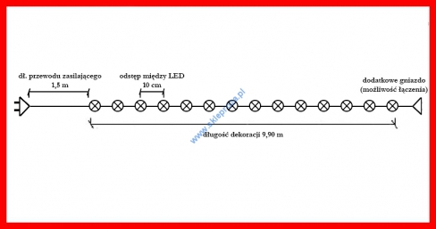 Diody LED 100 pkt. z dodatkowym gniazdem, białe zimne, zewnętrzne LED100/G/P