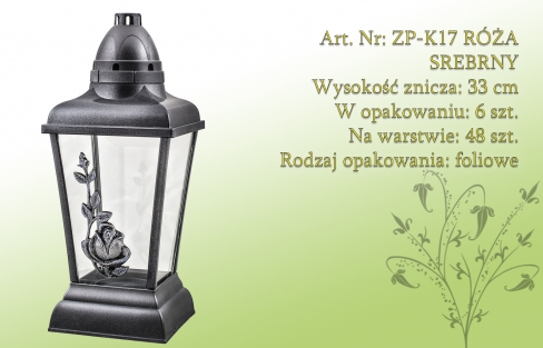 Znicze na wkład Art. Nr: K-17 RÓŻA SREBRNY