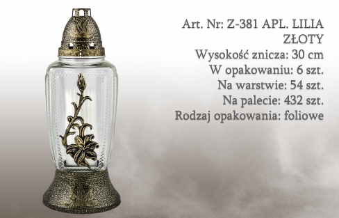 Znicze na wkład Art. Nr: Z-381 APL. LILIA ZŁOTY