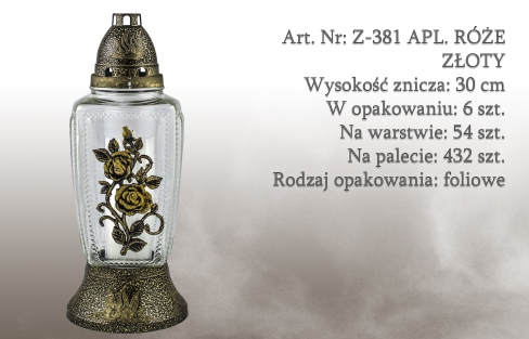 Znicze na wkład Art. Nr: Z-381 APL. RÓŻE ZŁOTY