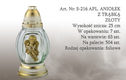 Znicze na wkład Art. Nr: S-216 APL. ANIOŁ ZŁOTY