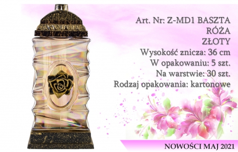 Znicze na wkład Art. Nr: Z-MD1 BASZTA RÓŻA ZŁOTY