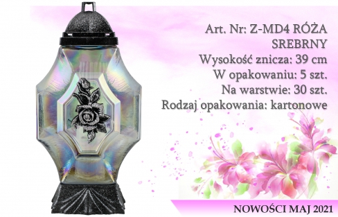 Znicze na wkład Art. Nr: Z-MD4 RÓŻA SREBRNY