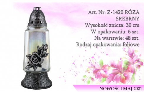 Znicze na wkład Art. Nr: Z-1420 RÓŻA SREBRNY