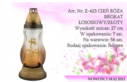 Znicze na wkład Art. Nr: Z-423 CIEŃ RÓŻA BROKAT ŁOSOSIOWY/ZŁOTY