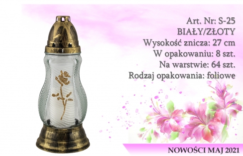 Znicze na wkład Art. Nr: S-25 BIAŁY/ZŁOTY