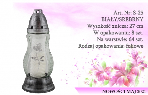 Znicze na wkład Art. Nr: S-25 BIAŁY/SREBRNY