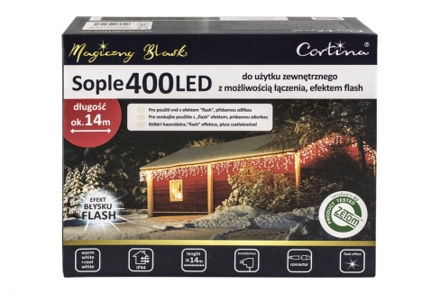 Kurtyna 14,20m 400 LED FLASH, gniazdo, zewnętrzne, biały ciepły+biały zimny 104/21/FLE/WW+CW