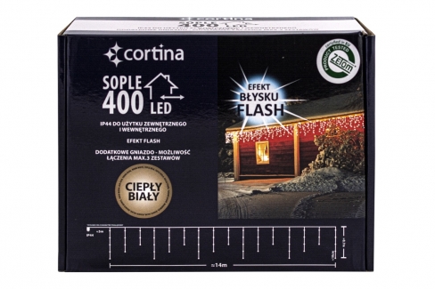 Kurtyna 14,20m 400 LED FLASH, gniazdo, zewnętrzne, biały ciepły+biały zimny 104/21/FLE/WW+CW
