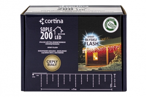 Kurtyna 7m 200 LED FLASH, gniazdo, zewnętrzne, biały ciepły+biały zimny 102/21/FLE/WW+CW