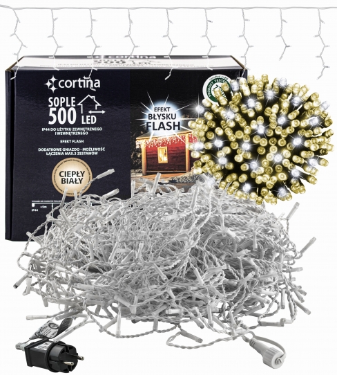 Kurtyna 17,80m 500 LED FLASH, gniazdo, zewnętrzne, biały ciepły+biały zimny 105/21/FLE/WW+CW