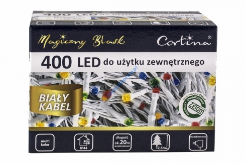 Sznur 20m 400 LED biały kabel, zewnętrzne, multi 7/20/LED/M