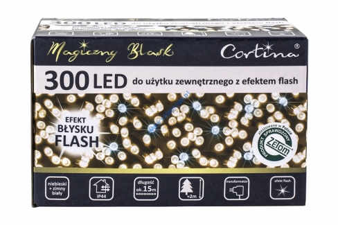 Diody 300 LED z efektem skrzenia, biały ciepły+flash biały zimny, zewnętrzne 3/17/FLE/WW+CW