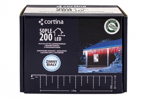 Kurtyna 7m 200 LED programator+gniazdo, zewnętrzne, biały zimny 102/20/LED/CW