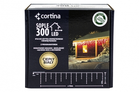 Kurtyna 10,70m 300 LED programator+gniazdo, zewnętrzne, biały ciepły 103/20/LED/WW