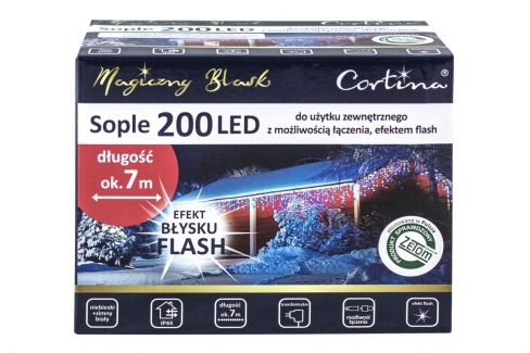 Kurtyna 7m 200 LED FLASH, gniazdo, zewnętrzne, niebieski+biały zimny 102/21/FLE/B+CW