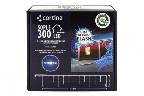 Kurtyna 10,70m 300 LED FLASH, gniazdo, zewnętrzne, niebieski+biały zimny 103/21/FLE/B+CW