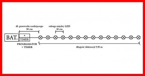 Sznur 10m 100 LED PROGRAMATOR+TIMER, na baterie, zewnętrzne, multikolor 13/21/BAT/M