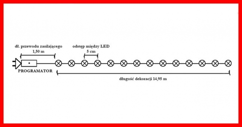 Sznur 15m 300 LED PROGRAMATOR 8 FUNKCJI zewnętrzne, biały ciepły 610/21/LED/WW