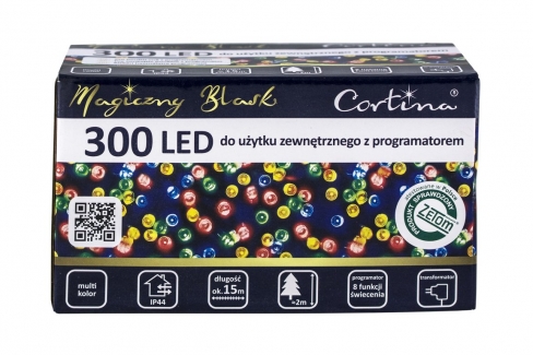 Sznur 15m 300 LED PROGRAMATOR 8 FUNKCJI zewnętrzne, multikolor 610/21/LED/M