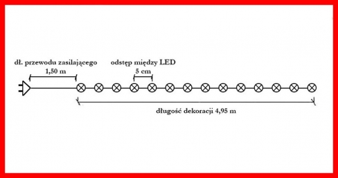 Sznur 5m 100 LED, zewnętrzne, białe ciepłe, 652/21/LED/WW