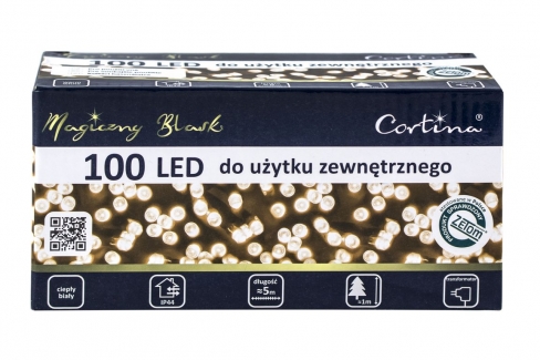 Sznur 5m 100 LED, zewnętrzne, białe ciepłe, 652/21/LED/WW