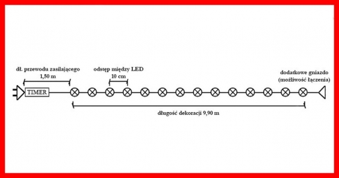 Sznur 10m 100 LED GNIAZDO+TIMER zewnętrzne, zielony 10/14/LED-M/G