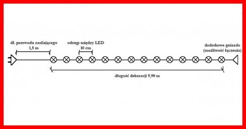 Diody LED 100 pkt. z dodatkowym gniazdem białe ciepłe, zewnętrzne LED100/G/X