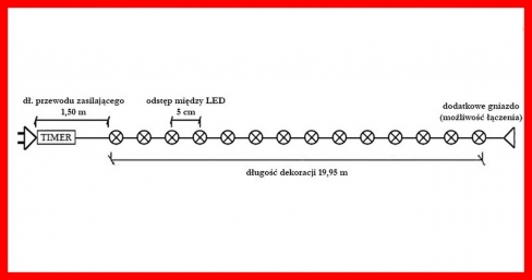 Sznur 20m 400 LED GNIAZDO+TIMER zewnętrzne, biały ciepły 642/21/LED/WW