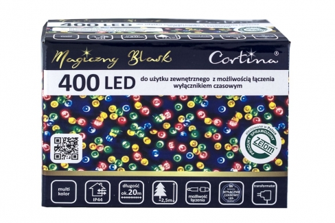 Sznur 20m 400 LED GNIAZDO+TIMER zewnętrzne, multikolor 642/21/LED/M