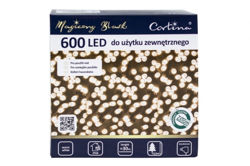 Sznur 30m 600 LED zewnętrzne, biały ciepły 10/16/LED/WW