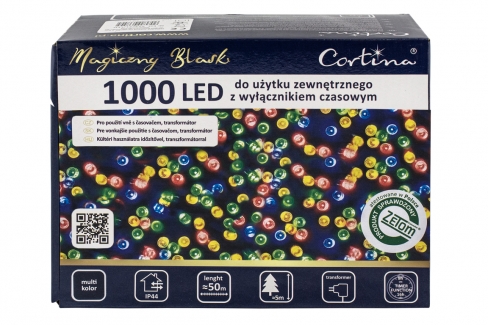 Sznur 50m 1000 LED TIMER zewnętrzne, multikolor 654/21/LED/M