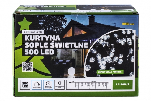 Kurtyna LED 500 pkt. z TIMEREM, biały zimny, zewnętrzne, LT-500/S/P