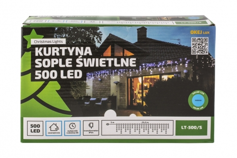 Kurtyna LED 500 pkt. z TIMEREM, niebieski, zewnętrzne, LT-500/S/N