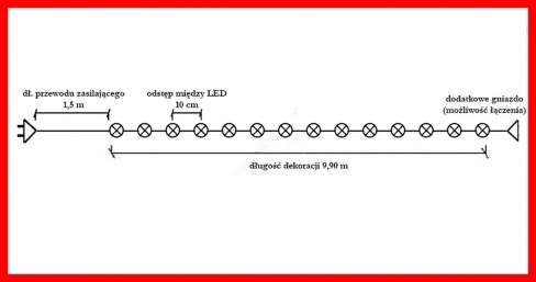 Diody LED 100 pkt. z efektem błysku z dodatkowym gniazdem, biały ciepły+błysk biały zimny, zewnętrzne LED100/G/5M/X