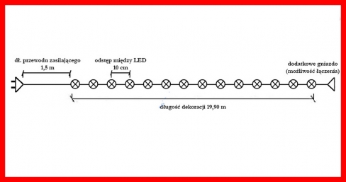 Diody LED 200 pkt. z efektem błysku z dodatkowym gniazdem, multi+błysk biały zimny, zewnętrzne LED200/G/5M/M