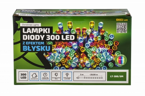 Diody LED 300 pkt. z efektem błysku z TIMEREM, mulit + błysk biały zimny , zewnętrzne, LT-300/5M/M