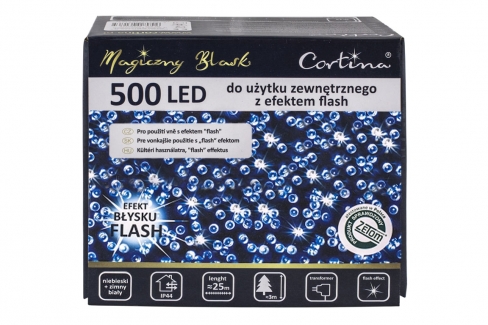 Sznur 25m 500 LED FLASH zewnętrzne, niebieski+biały zimny 3/20/FLE/B+CW